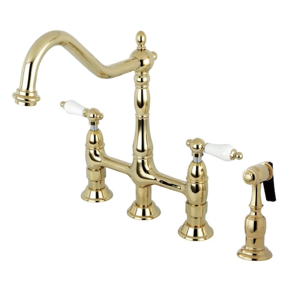 KS1272PLBS Heritage Bridge Kitchen Faucet W/Brass Sprayer, Brass